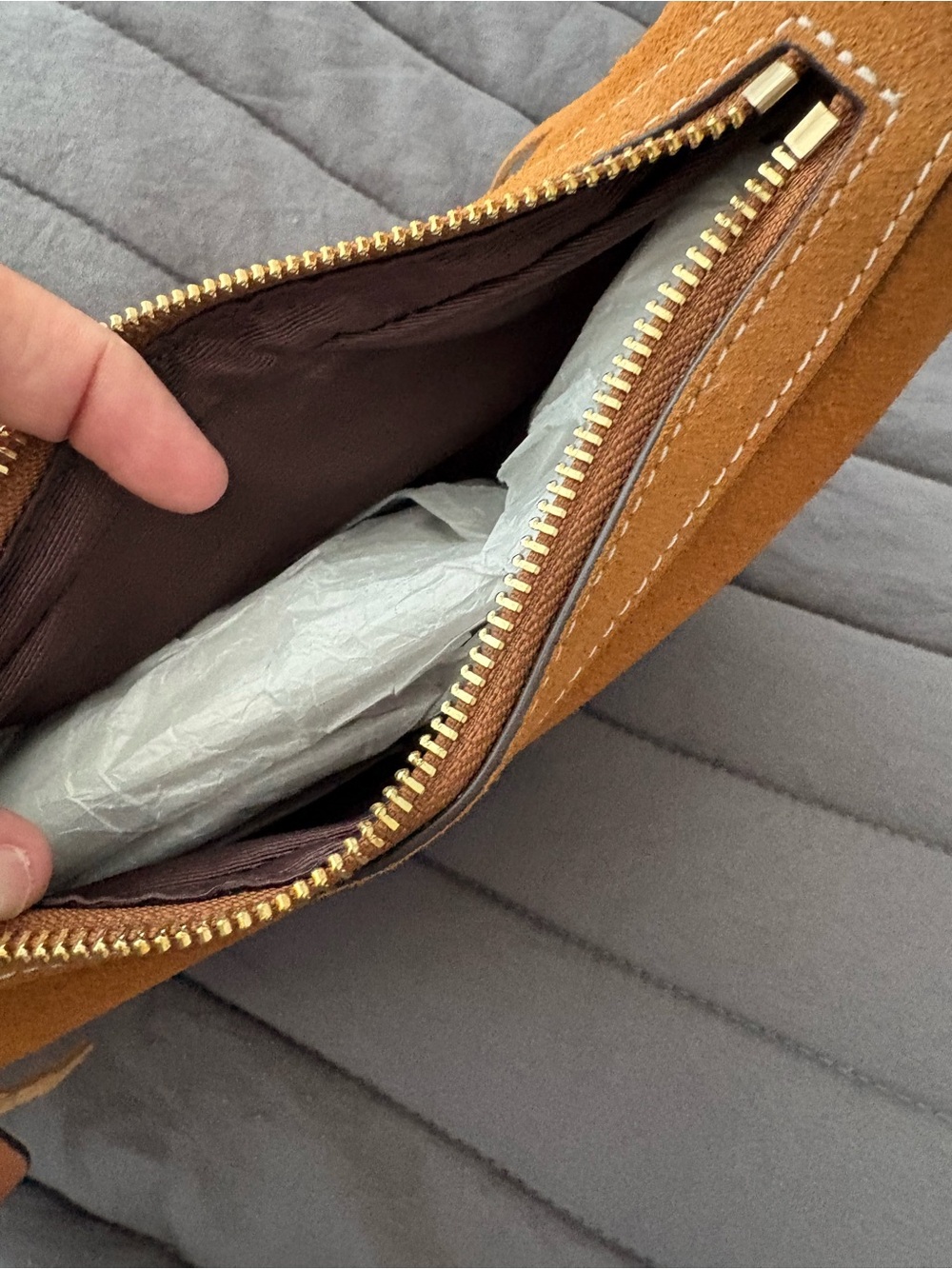 Sold‼️STAUD Suede Crescent Shoulder Bag in Cognac Brown with Tassel - Picture 8 of 15